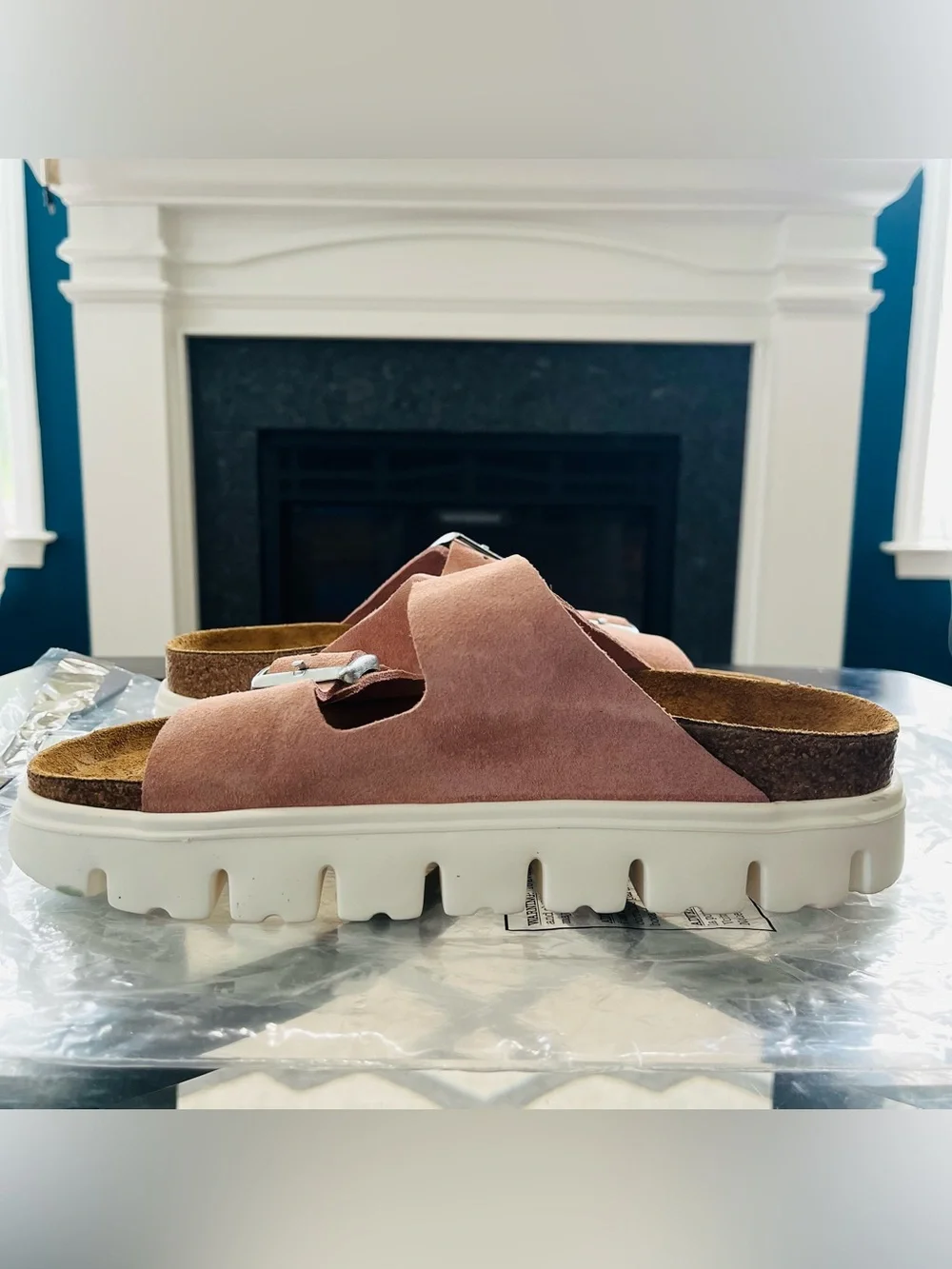 Sz 7 Birkenstock Women's Papillio Arizona Chunky Narrow Pink Suede EU 38